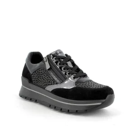 Sneakers con Lacci e Cerniera Laterale Grigio/Nero