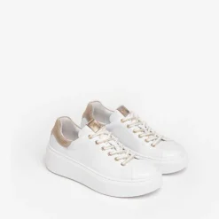 Sneakers donna con in pelle con lacci e brillantini