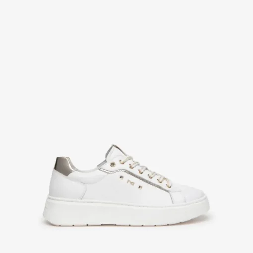 Sneakers donna con lacci e dettagli in oro