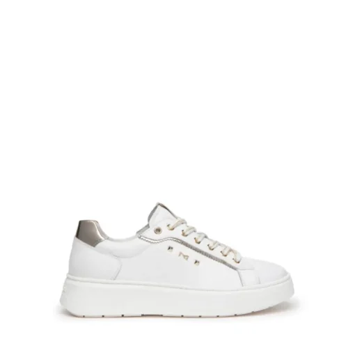 Sneakers donna con lacci e dettagli in oro