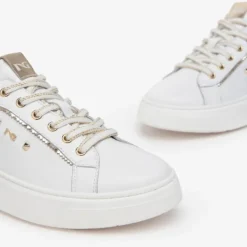 Sneakers donna con lacci e dettagli in oro