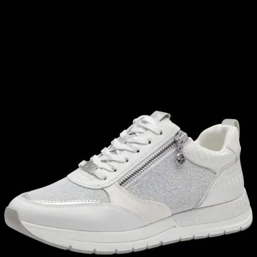 Sneakers donna con lacci e cerniera laterale mix di tessuto e sintetico