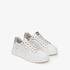 Sneakers donna con lacci e dettagli in oro