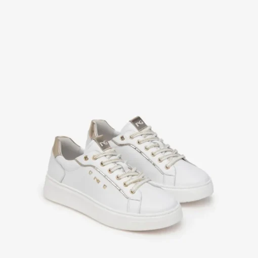 Sneakers donna con lacci e dettagli in oro