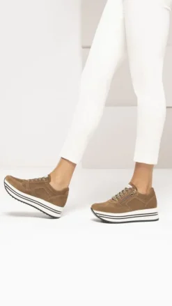 Sneakers donna  in camoscio con lacci  e cerniera laterale