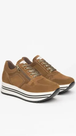 Sneakers donna  in camoscio con lacci  e cerniera laterale