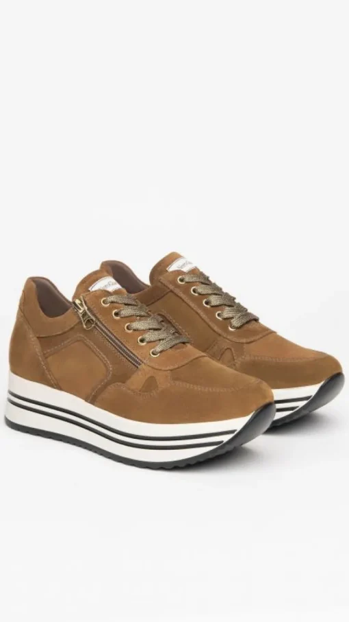 Sneakers donna  in camoscio con lacci  e cerniera laterale