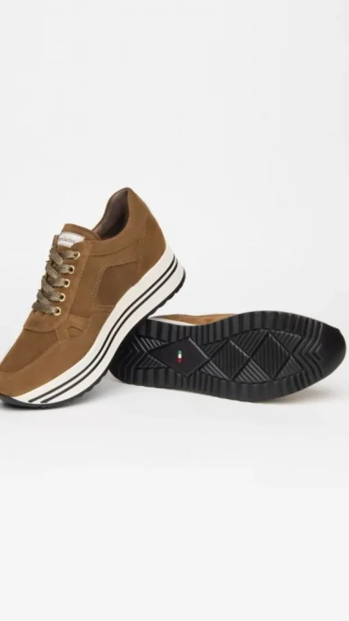 Sneakers donna  in camoscio con lacci  e cerniera laterale