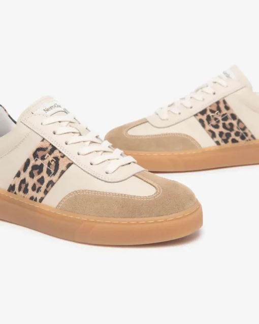 Sneakers donna in pelle con dettaglio maculato
