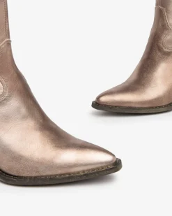 Stivale stile texano in pelle laminata tacco largo