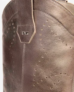 Stivale stile texano in pelle laminata tacco largo