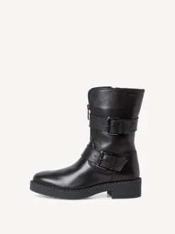 Stivaletto in Pelle con Fibbie e Cerniera Laterale Nero