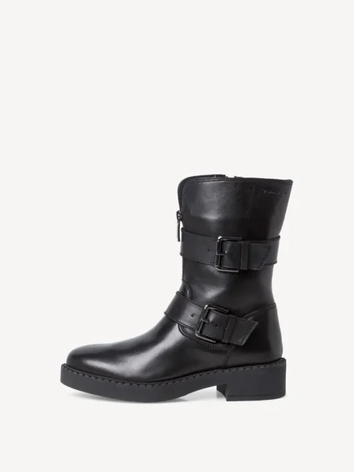 Stivaletto in Pelle con Fibbie e Cerniera Laterale Nero