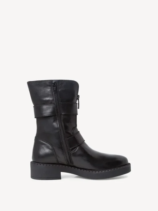 Stivaletto in Pelle con Fibbie e Cerniera Laterale Nero