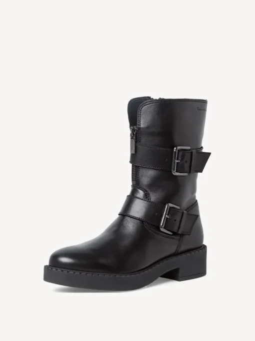 Stivaletto in Pelle con Fibbie e Cerniera Laterale Nero