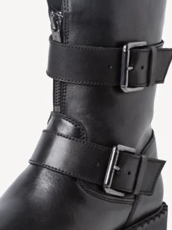 Stivaletto in Pelle con Fibbie e Cerniera Laterale Nero