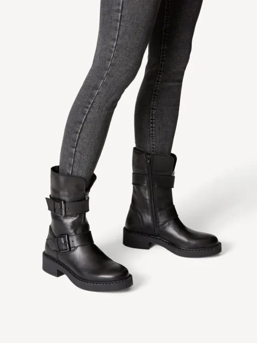 Stivaletto in Pelle con Fibbie e Cerniera Laterale Nero
